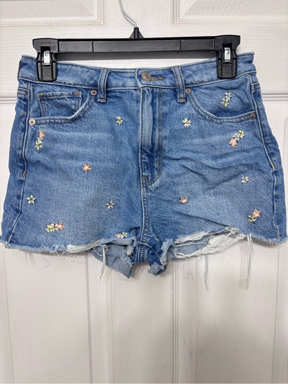 American Eagle Outfitters Blue Denim Floral Embroidered Shorts